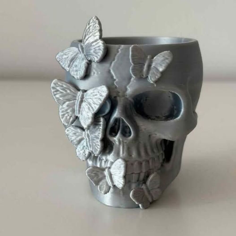 Skull Planter with Butterflies